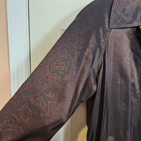 Vintage Shimmer Iridescent Long Button Down Trench Floral Coat - Picture 5 of 9
